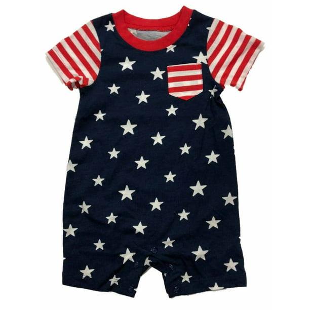 4TH July Toddler USA Flag Jumpsuit America Flag Heart White Baby Dress NB-12M